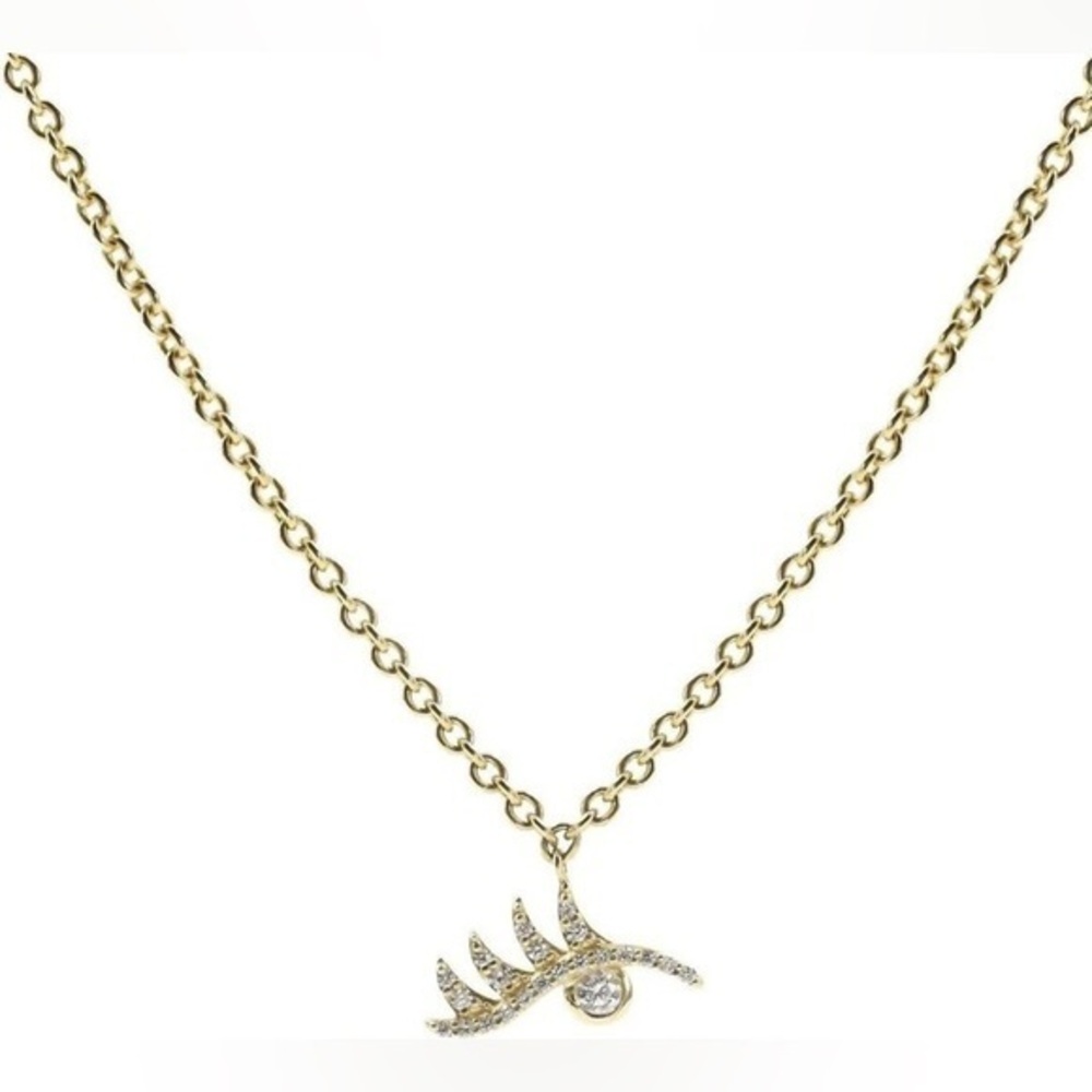 BONDEYE JEWELRY PAVE WINK NECKLACE diamond YELLOW GOLD Eyelash eye pendant